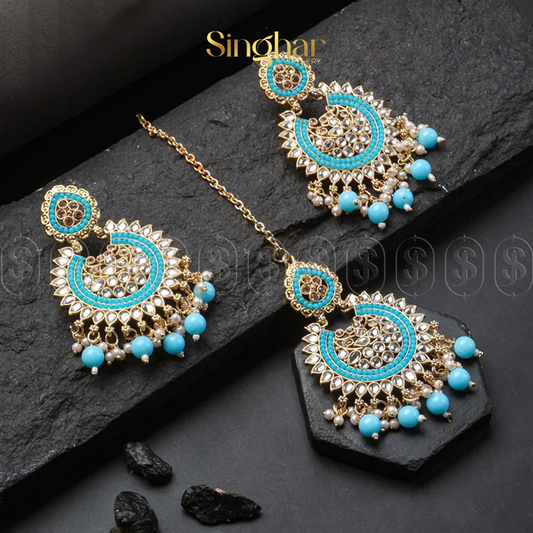 Kundan Teeka + Earrings