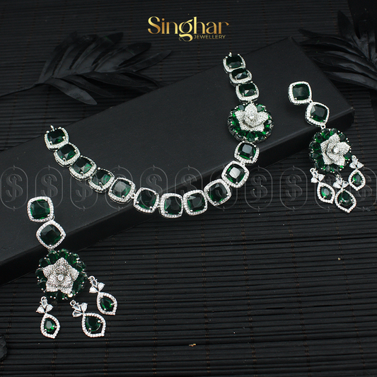 Floral Zircon Necklace Set (4927)