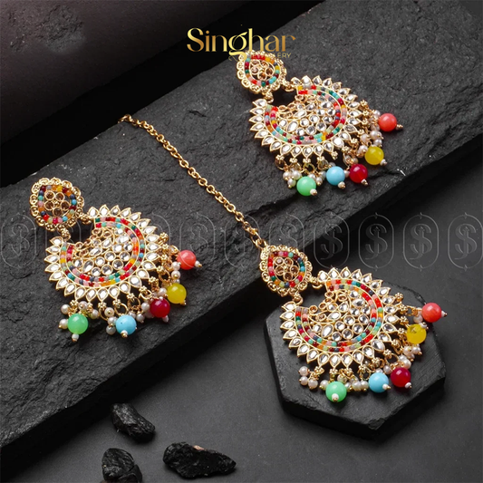 Kundan Teeka + Earrings